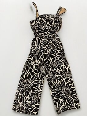 As U Wish Black & Cream Floral Wide-Leg Jumpsuit